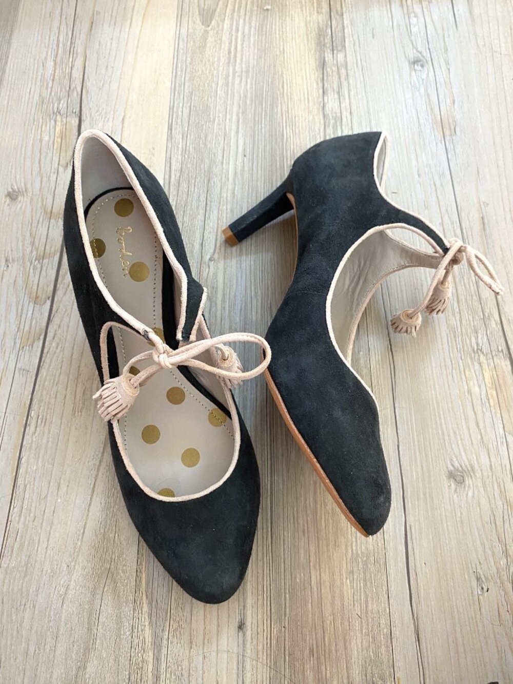 Boden Lilli Grey Suede Tassel Tie Heels - Size 39.5